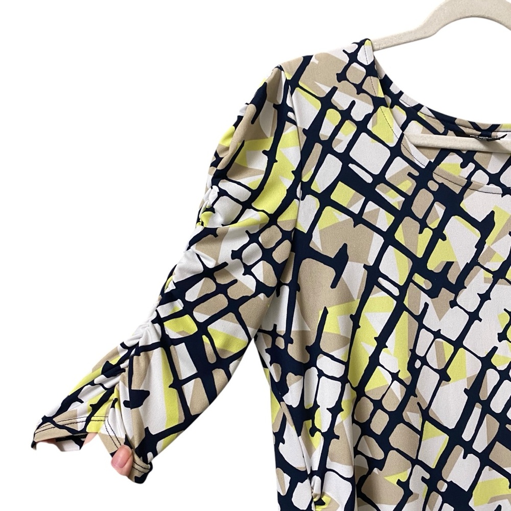 Alfani abstract wearable art funky Print blouse ruched blouse top stretch size L - Picture 5 of 13